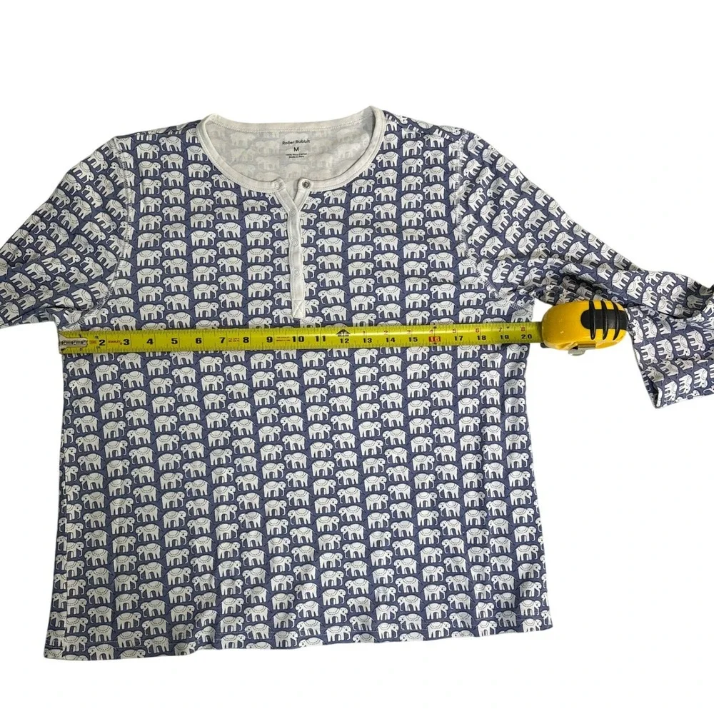 Roller Rabbit Hathi Elephant Print Pima Cotton Henley Pajama Top Navy White M